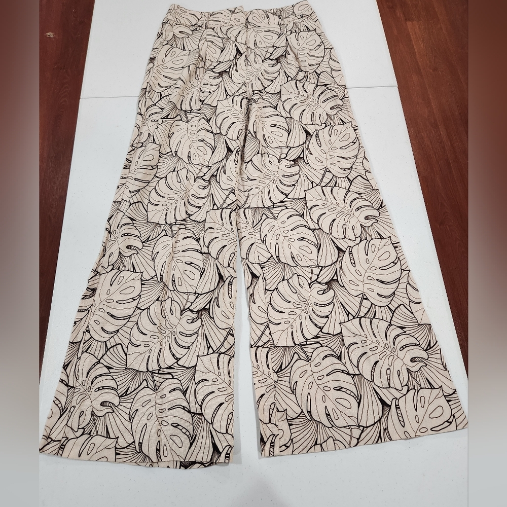 House of Harlow 1960 Monstera Print Wide-Leg Pants Leaf